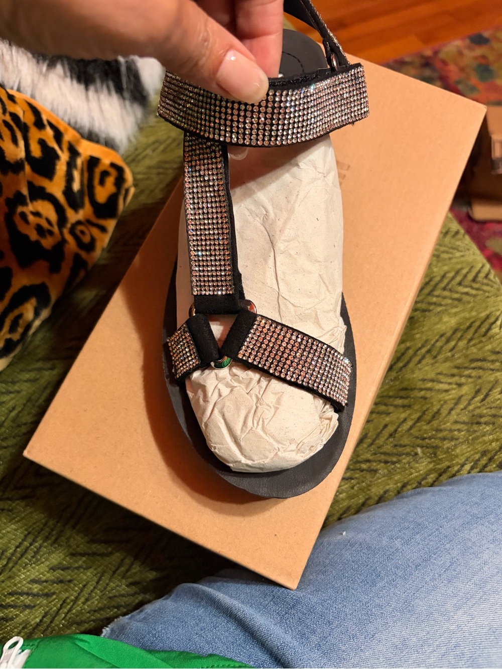 NWT Steve Madden Women's Rhinestone Strap Black Sandals